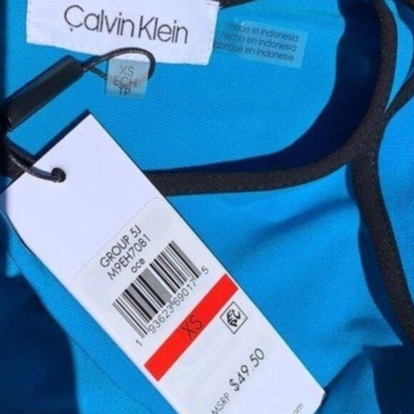 Calvin Klein Womens Blouse Top Shirt Ruffle Sleeve Pullover Teal Black XS - Picture 14 of 16